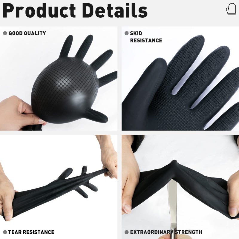 ThxToms Chemical-Resistant Reusable Latex Gloves, 5 Pairs Professional Hair Coloring Rubber Gloves for Painting, Cleaning, Hair Dyeing, Black, Medium - Image 2